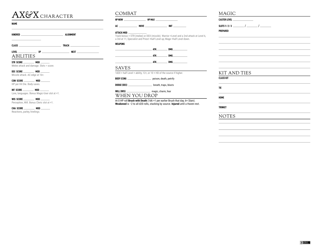 Character Sheet cover